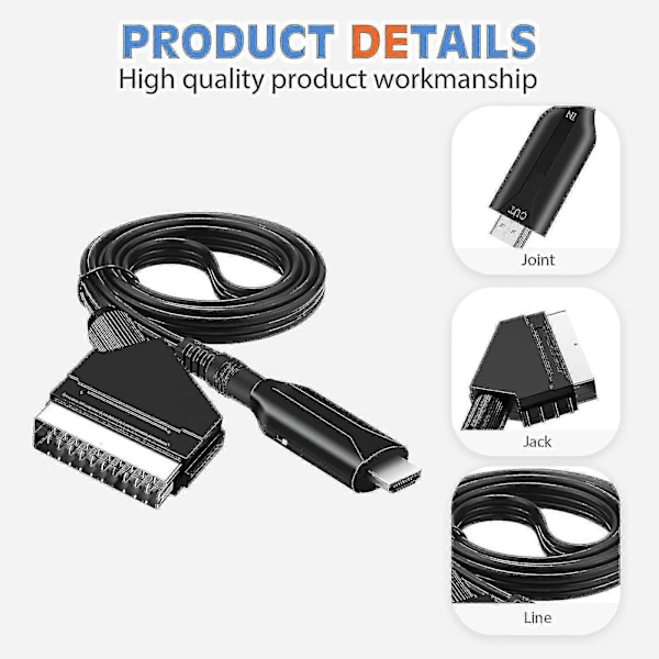 Scart–HDMI-kaapeli – Scart–HDMI-sovitin – All-in-one Scart–HDMI-ääni- ja videomuunnin 1080p/720p [HK]