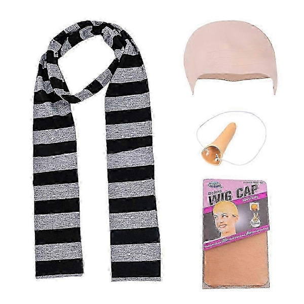 Yalisheng 4 st Minionerna Gru Cos Lekset Lös Näsa Flintskallig Hätta Halloween Kostym Tillbehör Svart Grå Randig Halsduk Cosplay Set För Vuxna[HK]