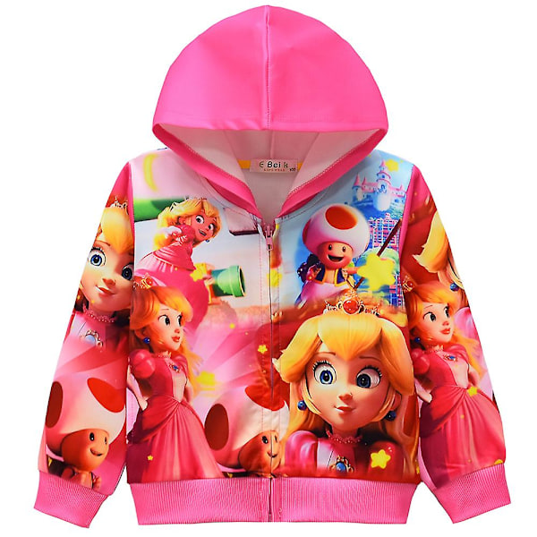 Princess Peach Super Mario Bros 3D-tryck Barn Flickor Dragkedja Hoodie Jacka Rock Långärmad Huvtröja Toppar Julgåva[HK] Rose Red 4-5 Years