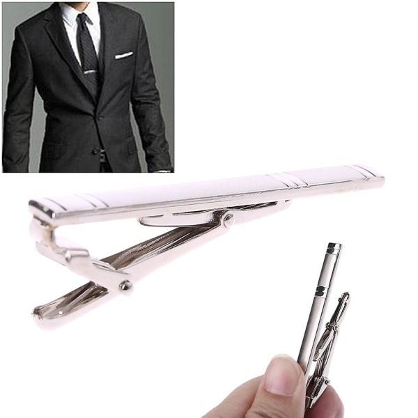 Nye smarte mænds metal sølv tone Simple Necktie Tie Bar lås Clip Clamp Pin