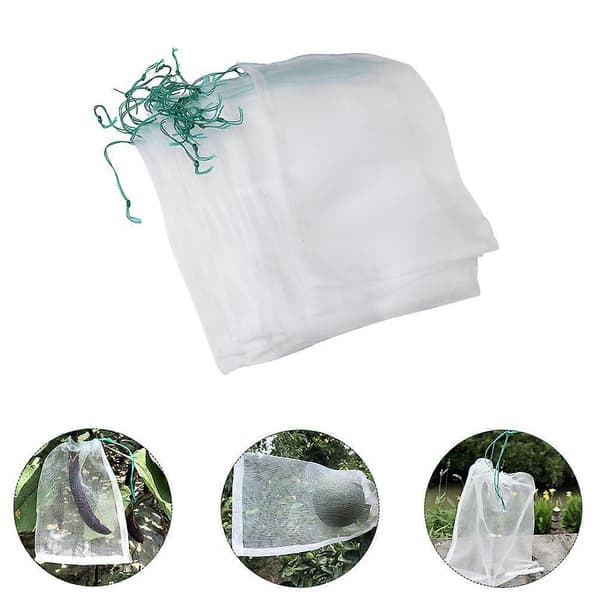 Nylon Mesh-påsar för Fruktskydd Vit Dragsko 50st Nätpåsar[HK]