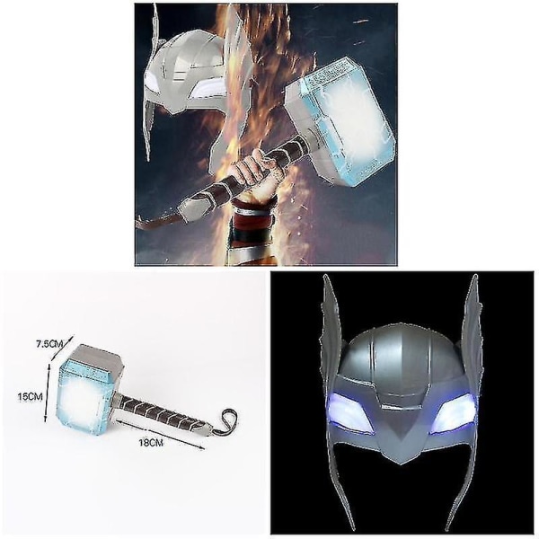 Led Lysende Lyde Thor Hammer Hjelm Maske Børn Cosplay Legetøj Action Figur Tilbehør [HK] 2