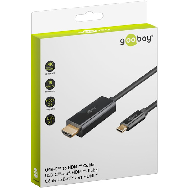HDMI-kabel, USB-C til HDMI, 1m, svart[HK]