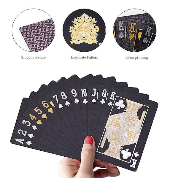 Luovat pokerikortit, vedenpitävät, mustakultaiset, ammattimaiset muoviset vakiopelikortit [HK]