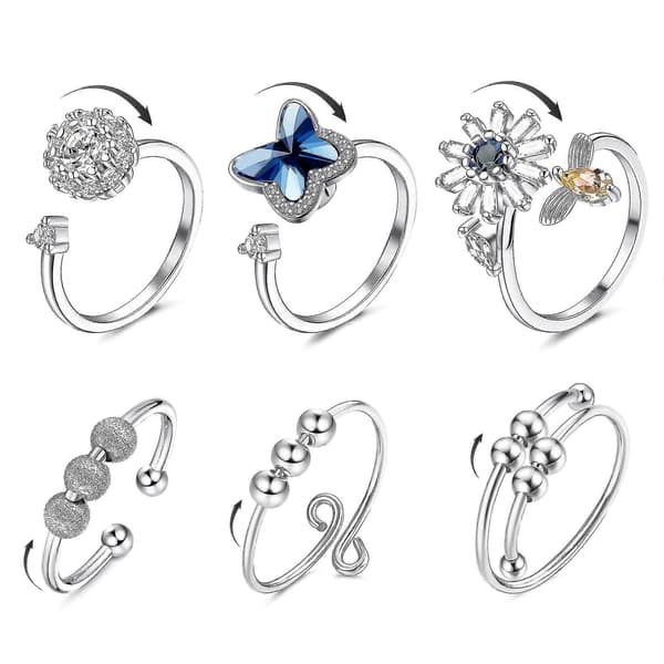 6 angstringer for kvinner, justerbart delt ringsett, roterende ring, egnet for angst [HK]