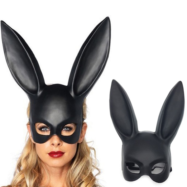 Rabbit Ears Mask Half Face Environmental Protection PVC Masquerade Mask for Parties Costume Matte Black[HK]