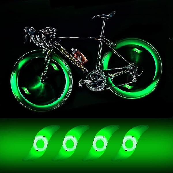 HK 4 x LED-pyöränvannevalo, vedenpitävä LED-pyöränvannevalo, jossa on 3 vilkkuva tilaa LED-pyöränvannelamppu Green