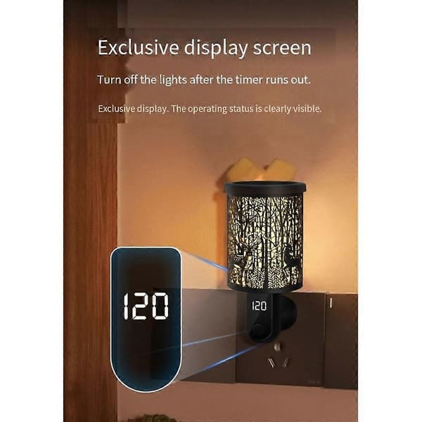 Plug-in voksvarmer med digital displaytimer, elektrisk voksbrænder, duftvarmer og natlampe sort US-stik [HK]