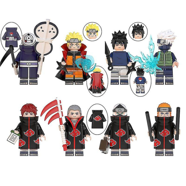 Naruto mursteinleker Sett med 8 tegneserie actionfigurer Minifigur byggeklosser leketøy[HK] Set Of 8