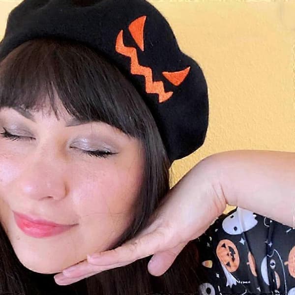 Retro Halloween Græskar Baret Kunstner Hat Litterær Baret til Feriefest [HK] Orange
