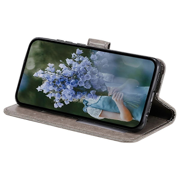 Til Samsung Galaxy A35 5G Wallet Case Mandala Mønster Blomst PU Læder Telefon Cover[HK] Grey