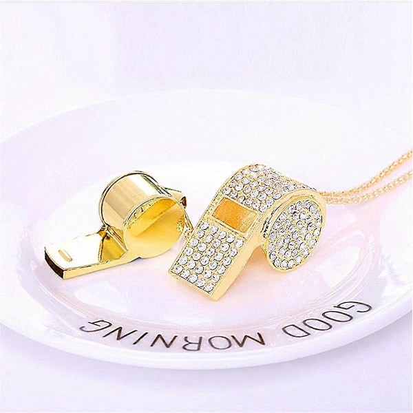 Fløjte, Metal Krystal Rhinestone Fløjte, Skinnende Fløjte med Nøglering til Dommere, Trænere, Lærere[HK] gold