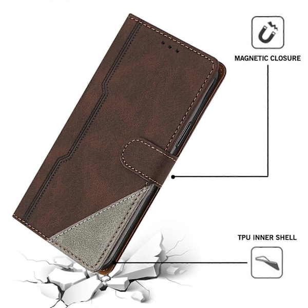 Fodral för iPhone X PU Läder Flip Folio Fodral med Korthållare Magnetisk Stängning Vikbart Ställ Kompatibelt med iPhone X Skal[HK] Brown