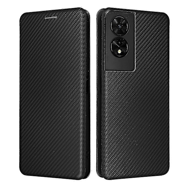 För TCL 505 Mobilskal Kolfibertextur Läder Magnetisk Stängning - WK[HK] Black