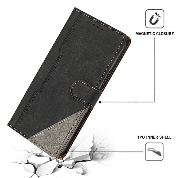 Fodral för iPhone X PU Läder Flip Folio Fodral med Korthållare Magnetisk Stängning Vikbart Ställ Kompatibelt med iPhone X Skal[HK] Black