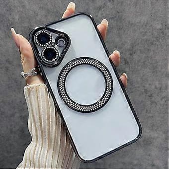 Magnetisk etui til iPhone 16 med Bling Rhinestone Klar TPU+PC telefonetui (stil E)