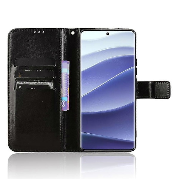 För Xiaomi Redmi Note 14 Pro+ 5G/ Note 14 Pro 5G Fodral Crazy Horse Textur PU Läder Telefonplånboksfodral [HK] Black