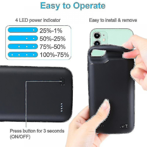6200mah Akun Latauskotelo iPhone 11/11 Pro/11 Pro Maxille, Ladattava Täysi Paketti Kannettava Ex[HK] For iPhone 11-6.1inch Black