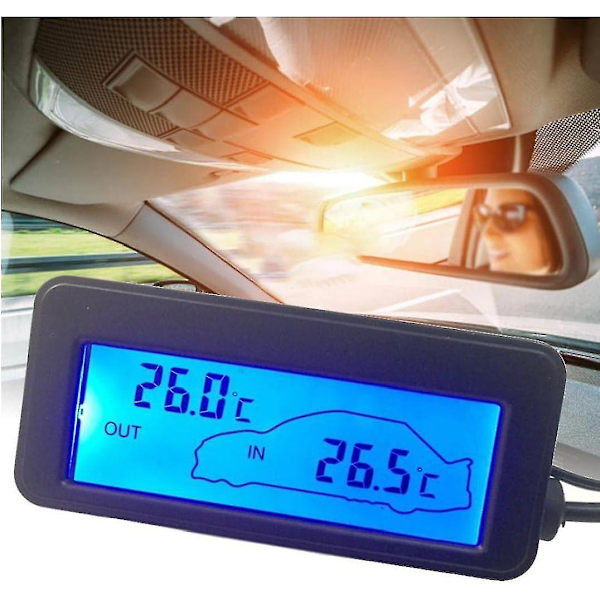 Mini bil digital termometer LCD-display inomhus utomhus temperaturmätare mätare med kabelgivare för 12v bilar fordon(svart)(1st)[HkkK]