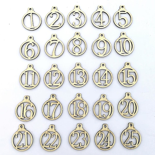 MengXi 1-25 Vintage Træ Julekalender Nedtælling Adventskalender Nummer DIY Gavemærker[HK]