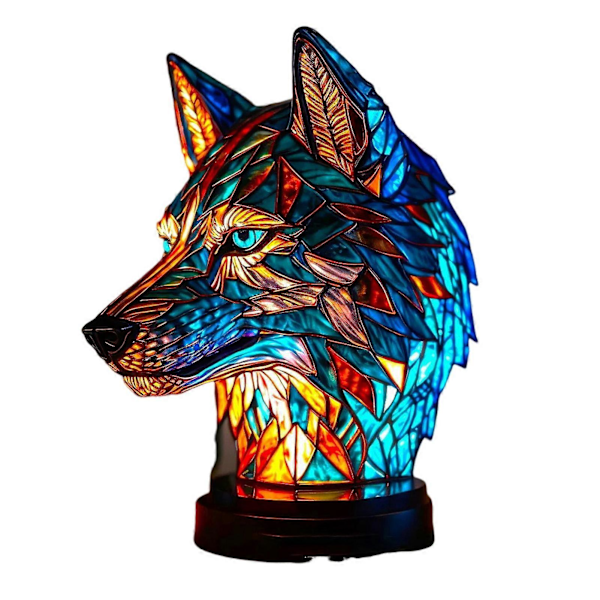 Animal Bordlampe Farvet Glas Natlampe Retro Skrivebordslamper Julegave 2024[HK] Wolf