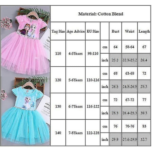Barn Flickor Frozen Elsa Anna Prinsessa Kortärmad Tulle Tutu Klänning Cosplay Kostym Klä Upp[HK] Lake Blue 4-5 Years
