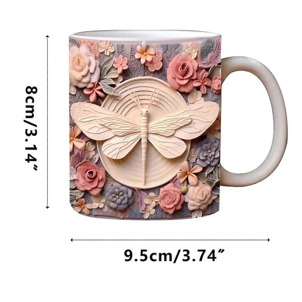 YOBOLK Rea Vattenflaskor Mugg 3 D Trollsländor Fjärilar Keramisk Kaffe Mark Kopp Te Vattenkopp[HK]