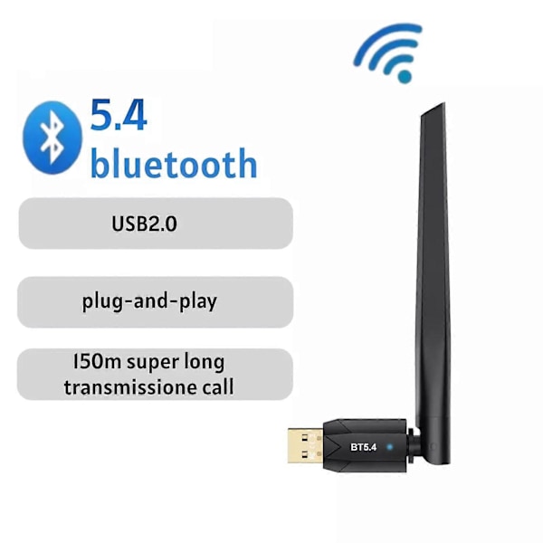 Bluetooth 5.4 Adapter 100M Lang Rekkevidde Bluetooth Dongle EDR USB For PC & Skrivebord (HK)