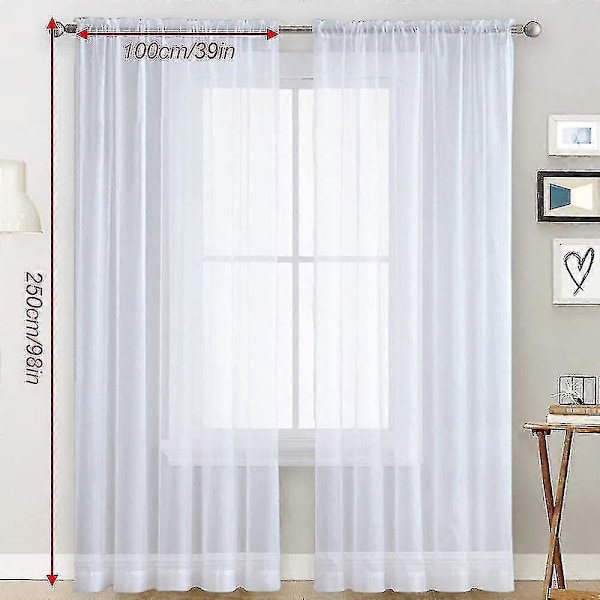 Tyldgardiner med flæser i linnedoptik, transparent [HK] White