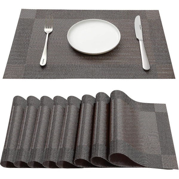 HKK 8-pack placemats, tvättbara/värmebeständiga/halkfria/snygga placemats (kaffe) (shikai)