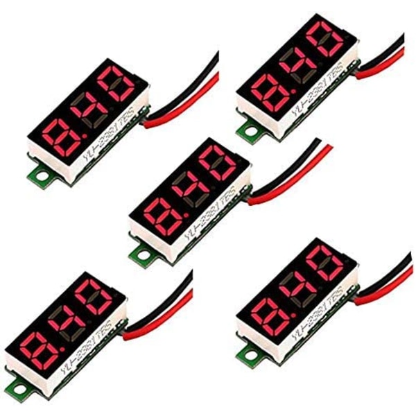 5st Digital DC Voltmeter 0,28 tum tvåtråds 2,5V-30V Mini Digital DC Voltmeter Spänningsmätare, LED Digital Spänningsmätare (röd)