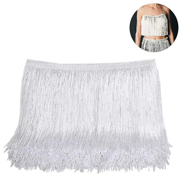 HK 10m sytrådsfrans - Frans tofs 15cm/10cm bredd för kjol bröllopsklänning lampskärm dekoration White 10cm
