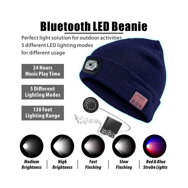 För att skotta snöridning Vinter Varm Bluetooth Head Light Lamp Hat Beanie Med Led Music Cap Speak([HK])
