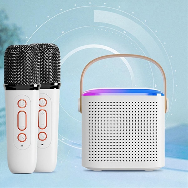 Bärbart Bluetooth 5.3-högtalarsystem med 2 trådlösa mikrofoner Home Singing-högtalare Svart([HK])