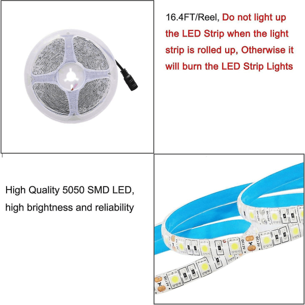 HKK 12v LED-list Kallt vitt 6500k, 5 meter flexibel 300 lysdioder 5050 Smd Ip65 Vattentät LED-list [energiklass A]