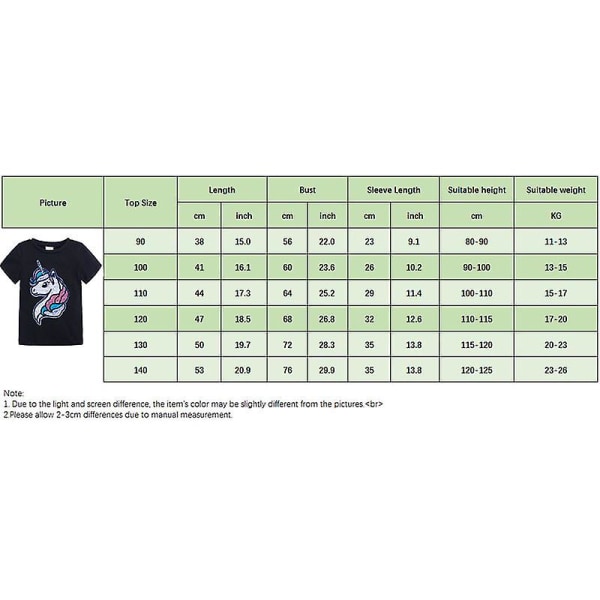 Kids Glitter Unicorn Top Grills Kortärmad T-shirt Barn-Tshirt För Baby Barn Skjortor[HK] Black 110