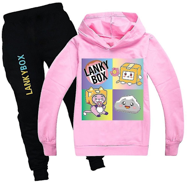 Nyeste Kids Lankybox Hoodie + Bukser Sæt Aktivtøj Sæt Gave 5-12 År Gamle[HK] Pink 11-12 Years