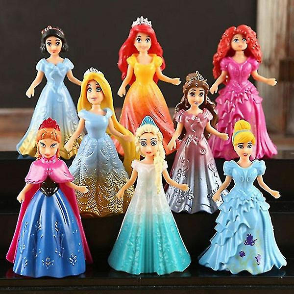 8 kpl Disney Prinsessat Action Figurit Vaihdettavilla Mekoilla Nukke Lapsille Tytölle Leikki Leluna Lahjaksi [HK]