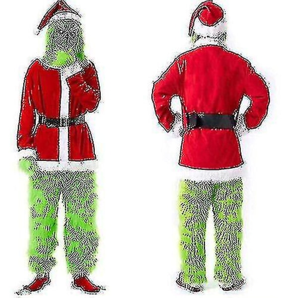 Grinch-kostyme for jul, cosplay for voksne, Santa-kostyme, sett + maske [HK] 7PCS full set of clothes ONE SIZE