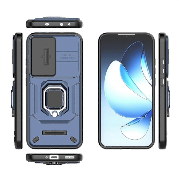 Skal för Oppo Reno13 5G (Global) PC TPU Ställ Telefon Skydd med Linsskydd - Grön[HK] Blue Multicolor
