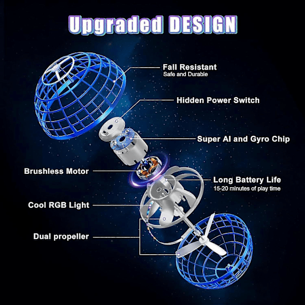 Flyvende Kugle Orb Legetøj 2023 Hover Ball Pro Flyvende Spinner Legetøj UFO RGB Cool Stuff Globe Orbi Magisk Boomerang Håndcontroller Mini (Blå)[HK]