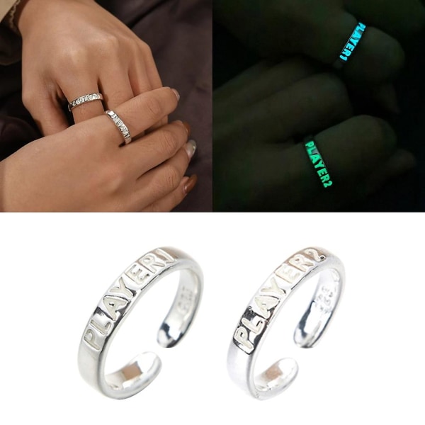 Ljusande ring för par som lyser i mörkret Spelare1 Spelare2 Matchande Ring