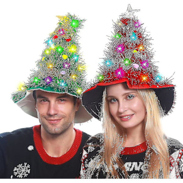 Julehatt Juletre Julehatt Med Led-tråd Syvfargede Lys Hatt For Voksne Og Barn[HK] Red