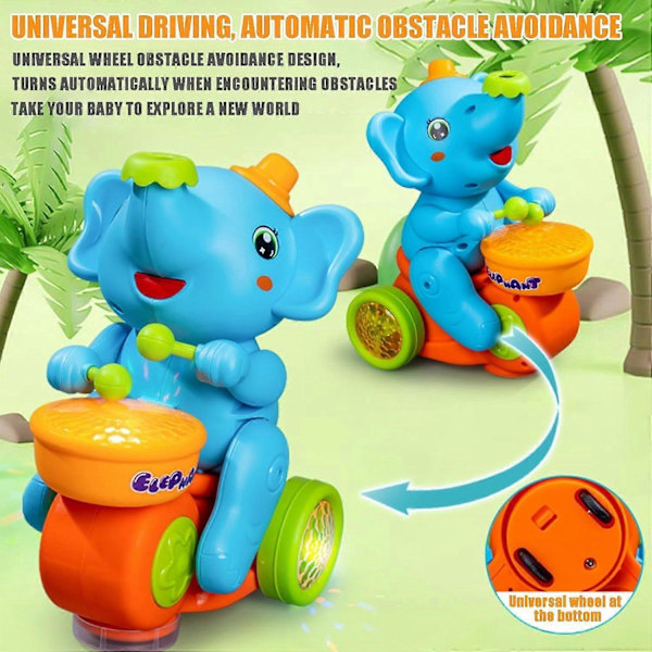 Musikaliskt Gående Elefant Trumleksak, Trummande Elefant Flytande Boll Leksak med LED-Ljus & Ljud [HK] Blue