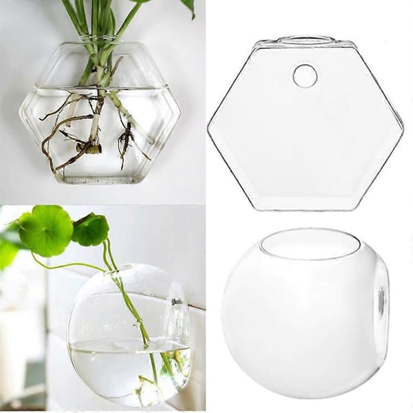 2 Väggmonterade Planteringskärl Glas Hydroponisk Vas Växtkruka Terrarium A+D[HK]