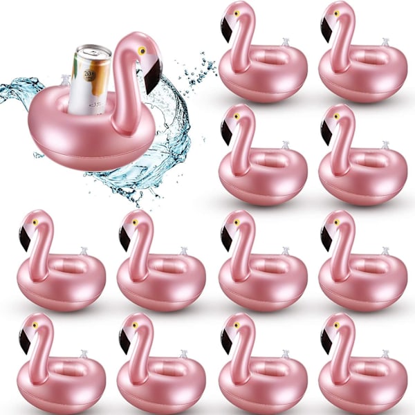 12 kpl puhallettavia juomatelineitä Flamingo-juoma-alustat Uudelleenkäytettävät puhallettavat söpöt eläinkuppialustat uima-allaskuppitelineet kesäuintiin Pa[HK]