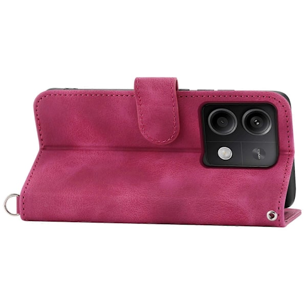 Læder telefoncover med 2 stropper til Xiaomi Redmi Note 13 5G/Note 13 5G (Kina) [HK] Wine Red
