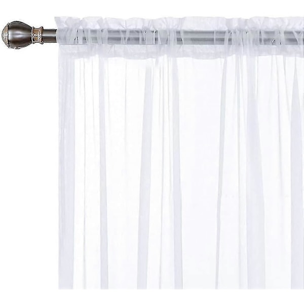 Tyldgardiner med flæser i linnedoptik, transparent [HK] White