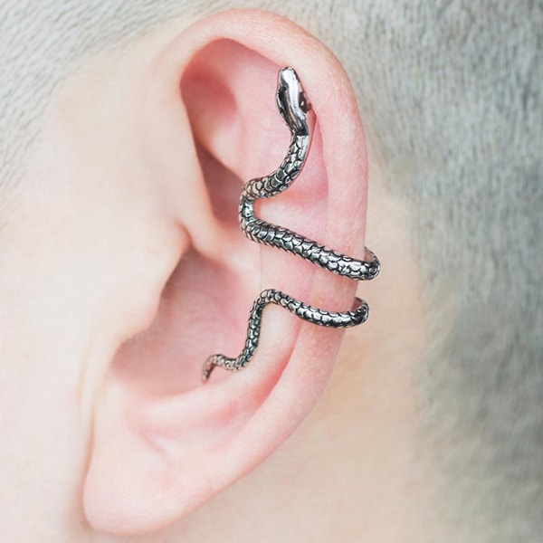 Silver Snake Ear Stud Cuff Wrap Örhänge - Fashion Gothic Punk Wind - Nytt