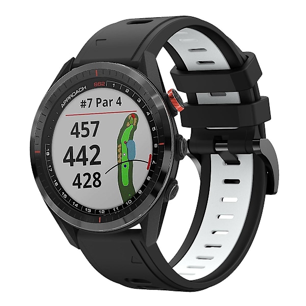 Silikoninen kellon ranneke Garmin Approach S62 -kelloon Garmin Approach S62 -kelloon Black White